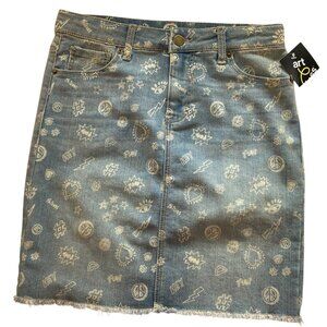 Art Class Girls XL 14/16 Light Blue Denim Skirt With Fun White Graphic Print & F